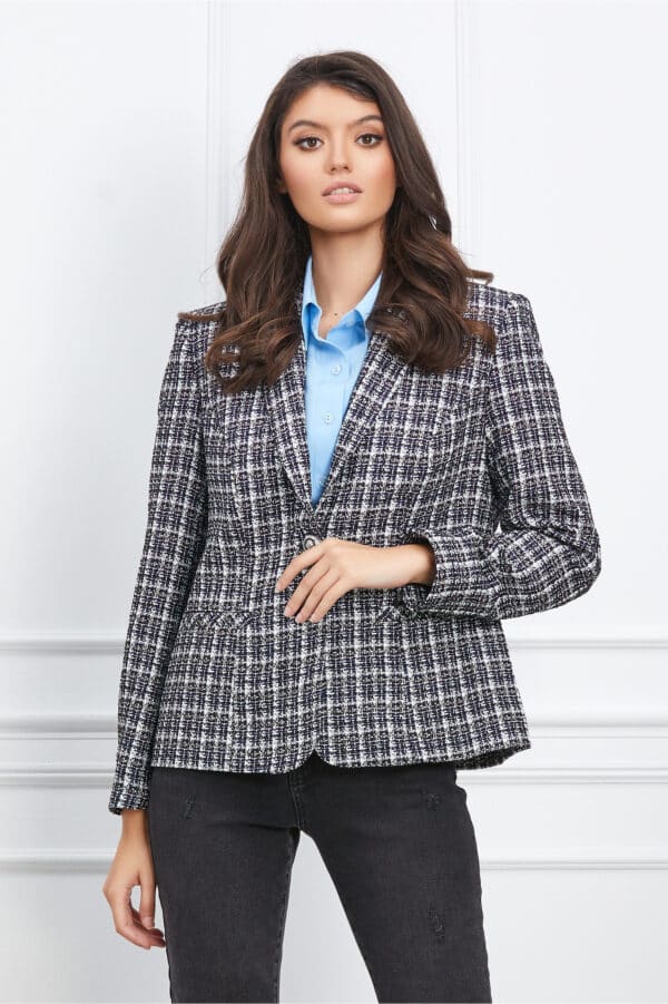 Sacou Lorena bleumarin cu carouri albe