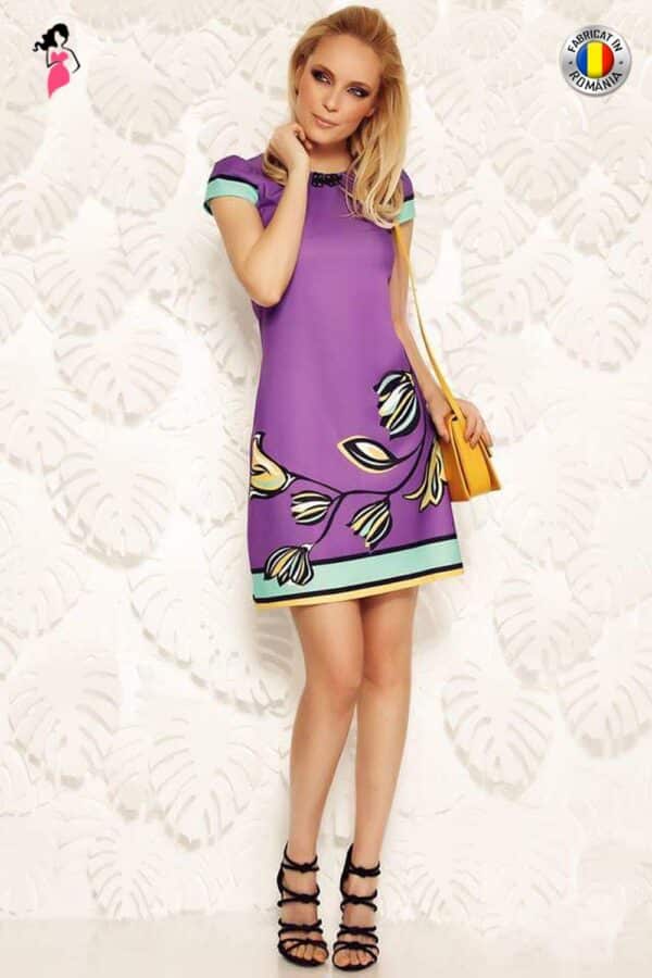 Rochie Fofy mov cu imprimeu floral