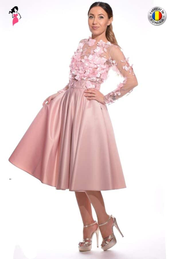 Rochie de ocazie in clos din tafta cu flori 3D