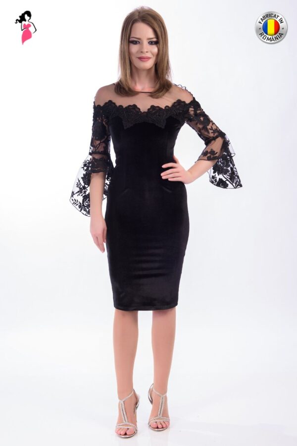 Rochie MBG Collection de ocazie conica din catifea si broderie