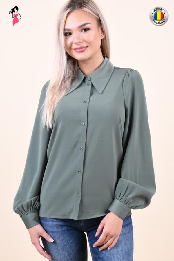 Camasa office/casual de culoare kaki lejera cu umeri usor bufanti