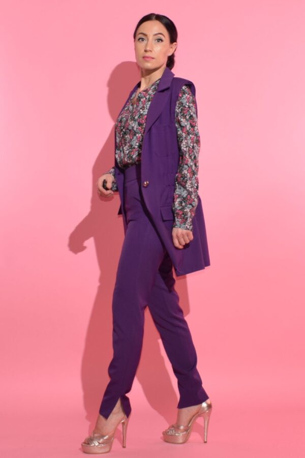 Pantaloni pana mov cu talie inalta si buzunare laterale