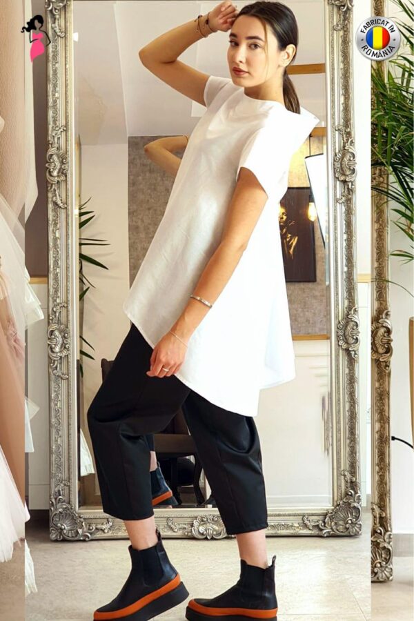 Bluza casual alba asimetrica cu croiala lejera