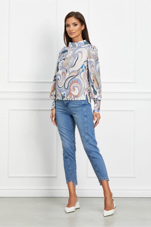 Blugi Cindy mom jeans albastri cu talie inalta