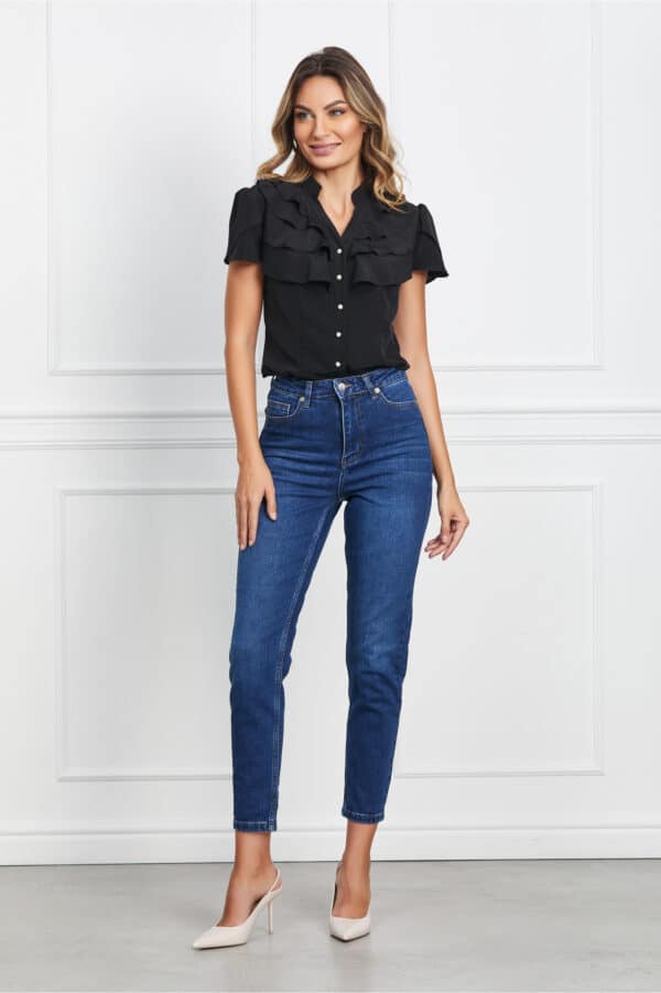 Blugi Danna albastrii cu talie inalta