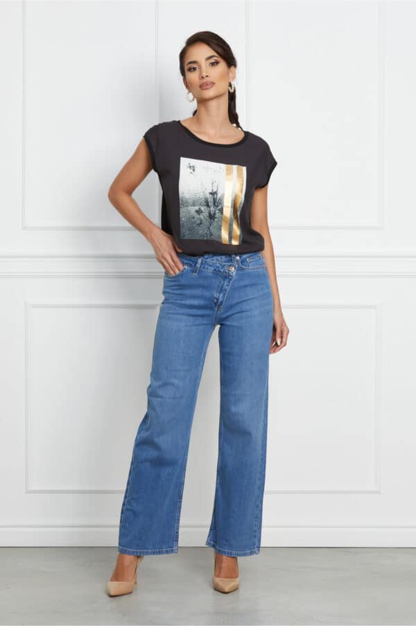 Blugi Tiffany albastri cu croi larg