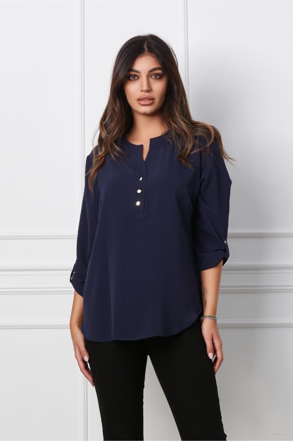 Bluza Caterina bleumarin cu maneci prinse cu nasturi