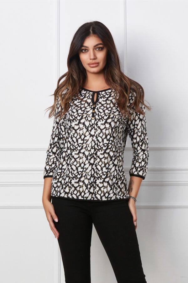Bluza Diana neagra cu imprimeuri albe