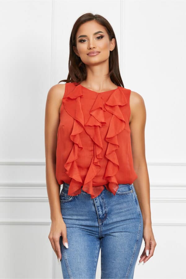 Bluza Dy Fashion caramizie cu volanase pe bust