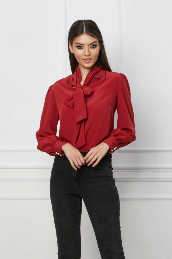 Bluza Dy Fashion rosie cu guler tip esarfa