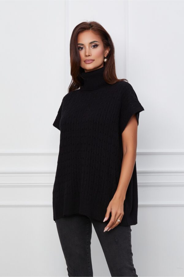 Bluza Iarina neagra fara maneci cu model in relief