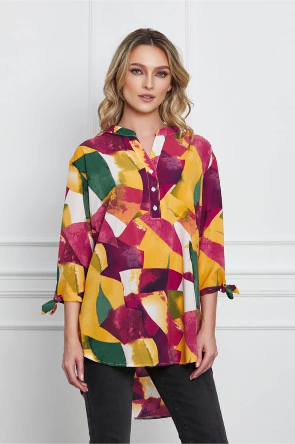 Bluza Ioana galbena cu imprimeuri bordo si albe