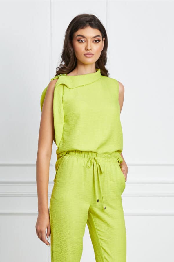 Bluza LaDonna lime cu volanas si perle