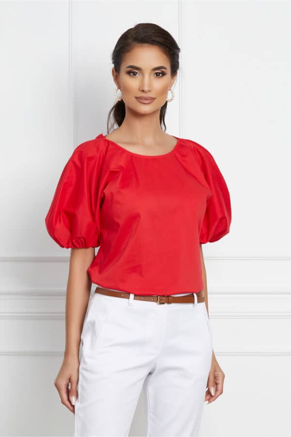 Bluza Sandra rosie cu maneci bufante