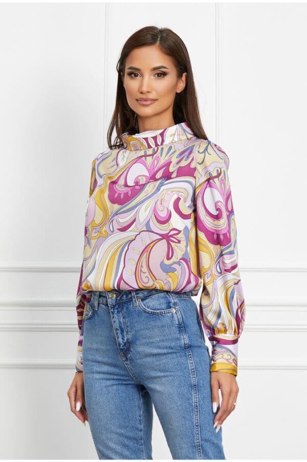 Bluza Yanira lila cu imprimeuri mov