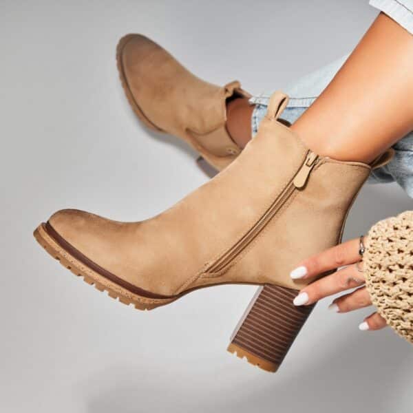 Botine dama Imblanite Bej din Piele Ecologica Intoarsa Elora A7610