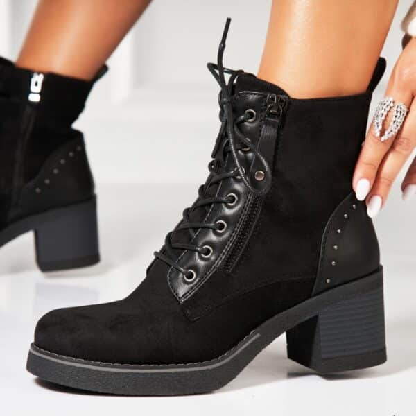 Botine dama Imblanite Negre din Piele Ecologica Intoarsa Aribe A7637