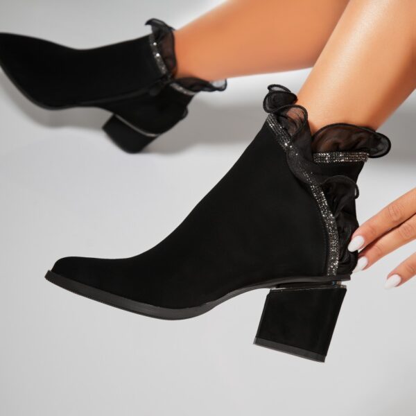 Botine dama Imblanite Negre din Piele Ecologica Intoarsa Dunya A7145