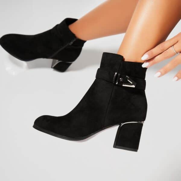 Botine dama Imblanite Negre din Piele Ecologica Intoarsa Ista A7343