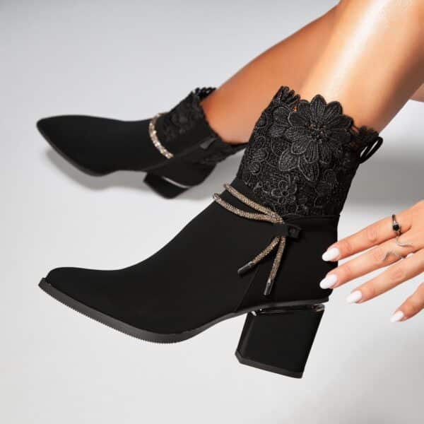 Botine dama Imblanite Negre din Piele Ecologica Intoarsa Jazia A7666