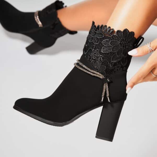 Botine dama Imblanite Negre din Piele Ecologica Intoarsa Kalla A7591