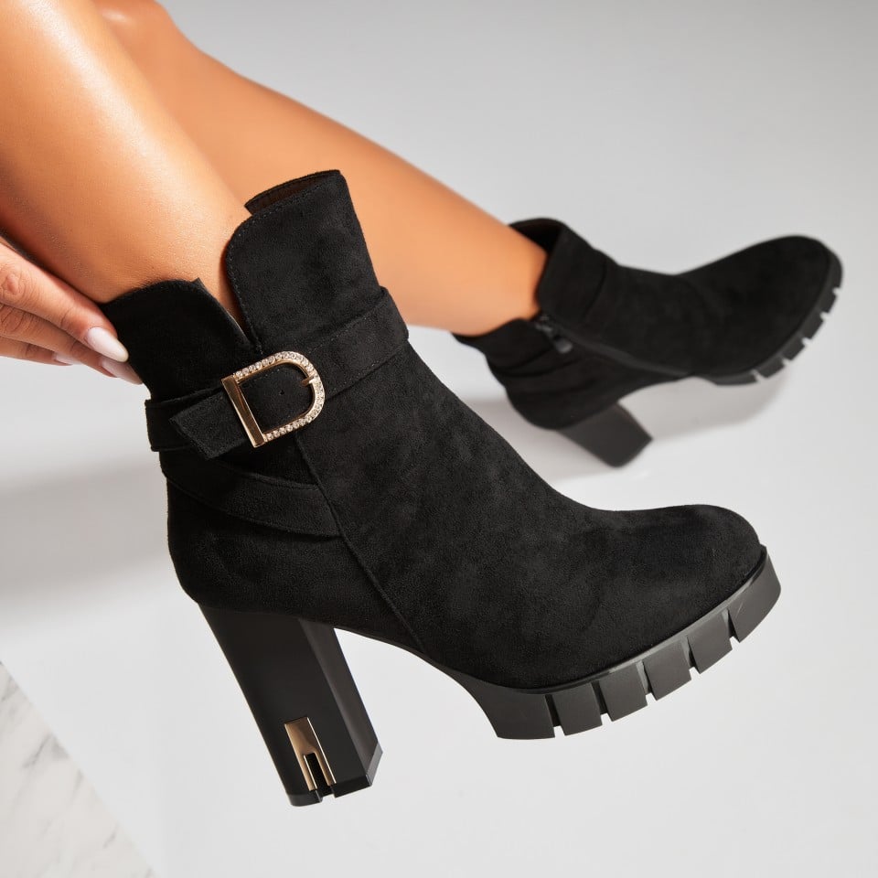 Botine dama Imblanite Negre din Piele Ecologica Intoarsa Kaysire A7872