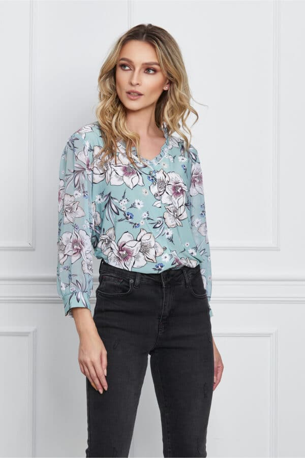 Camasa Adina verde mint cu imprimeu floral