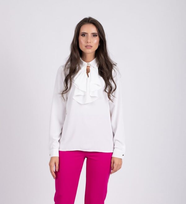Camasa eleganta alba cu volane la gat