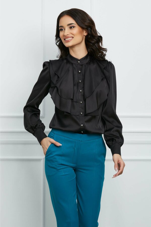Camasa MBG neagra cu volan maxi pe bust