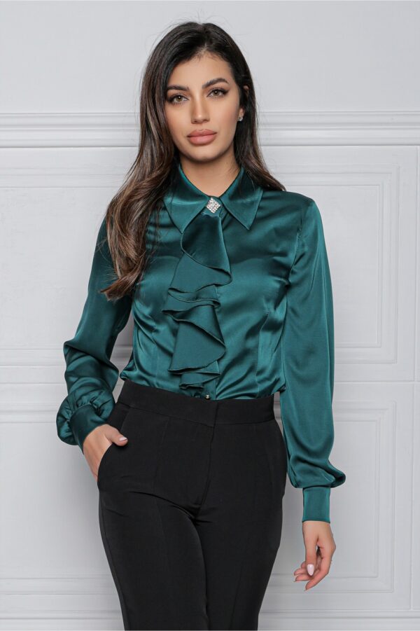 Camasa MBG verde din satin cu volanas
