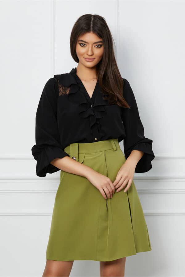 Camasa Moze neagra cu dantela si volan la bust