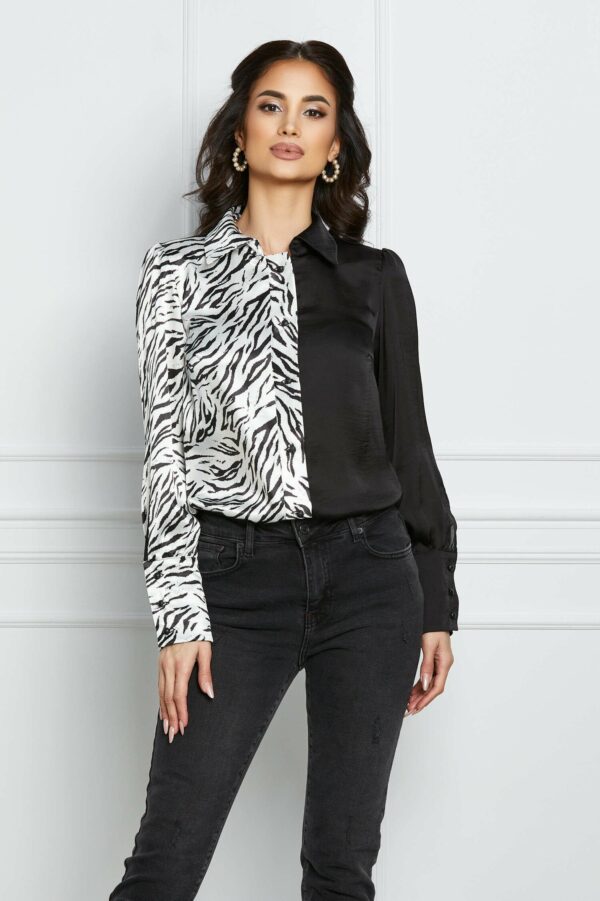 Camasa Moze neagra cu zebra print alb