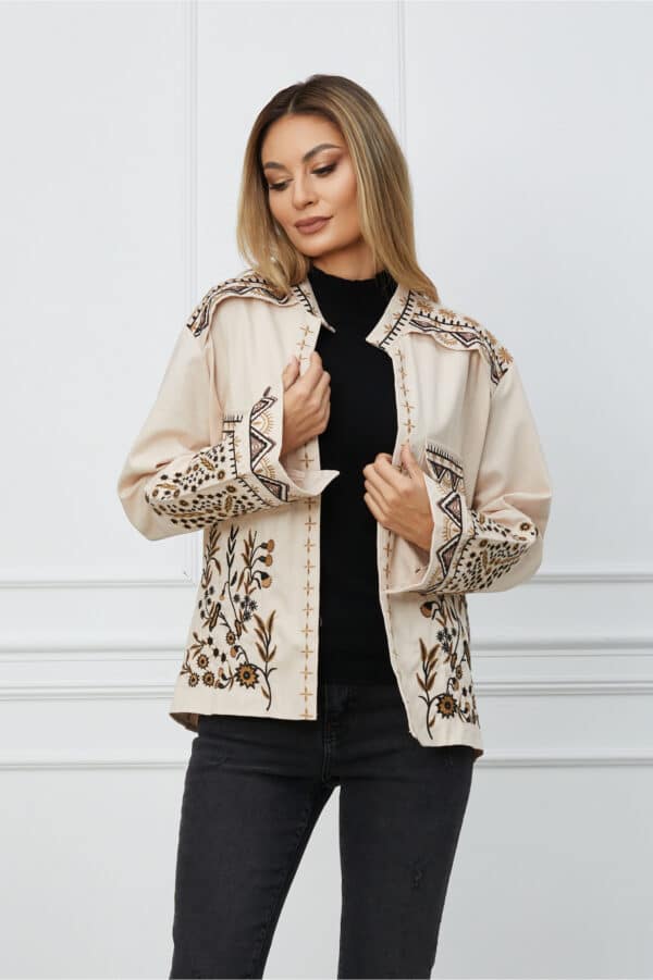 Camasa Natalia bej cu broderie din denim subtire