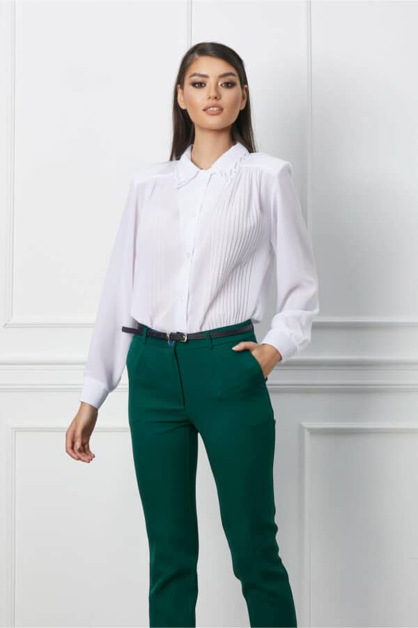 Camasa Nico alba cu pliuri si maneci lungi