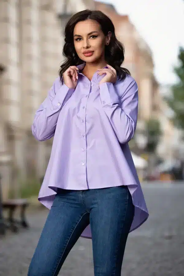 Camasa asimetrica oversize lila din bumbac