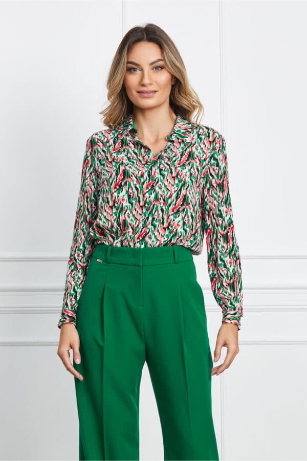 Camasa Vero verde cu imprimeuri roz