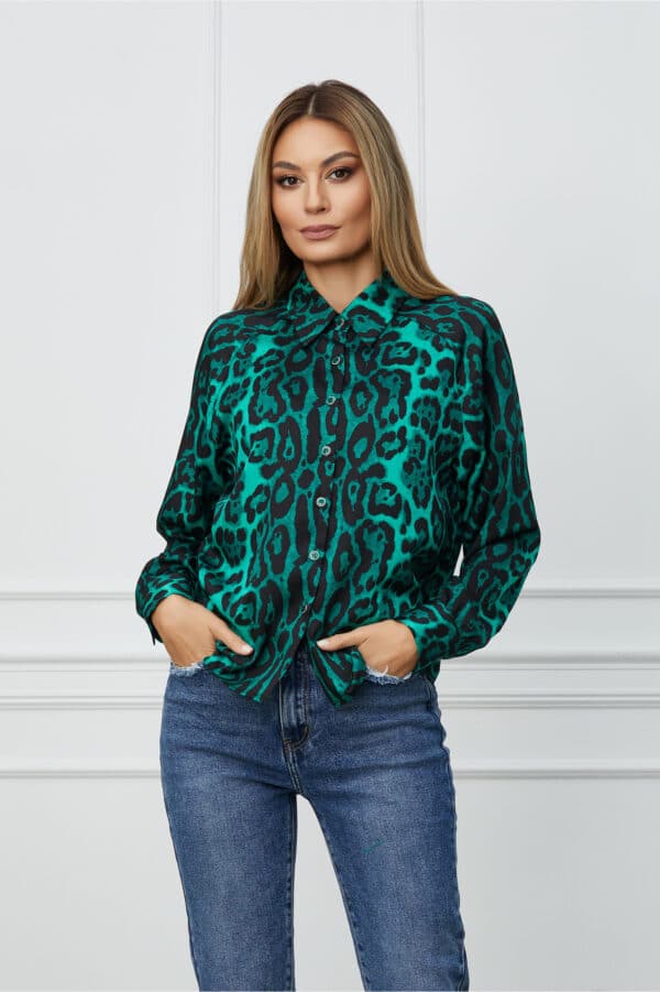 Camasa Verona verde cu animal print
