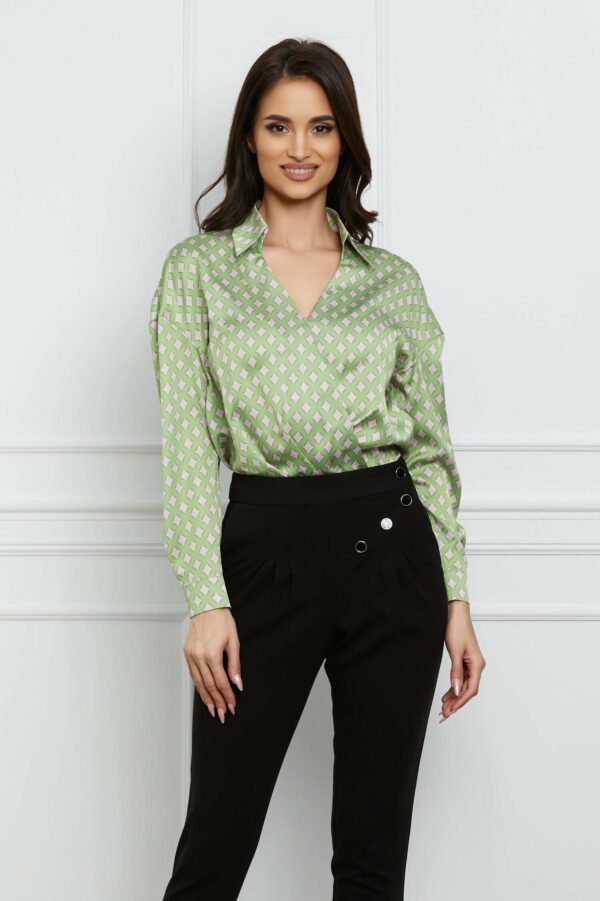 Camasa Ximena verde cu romburi roz
