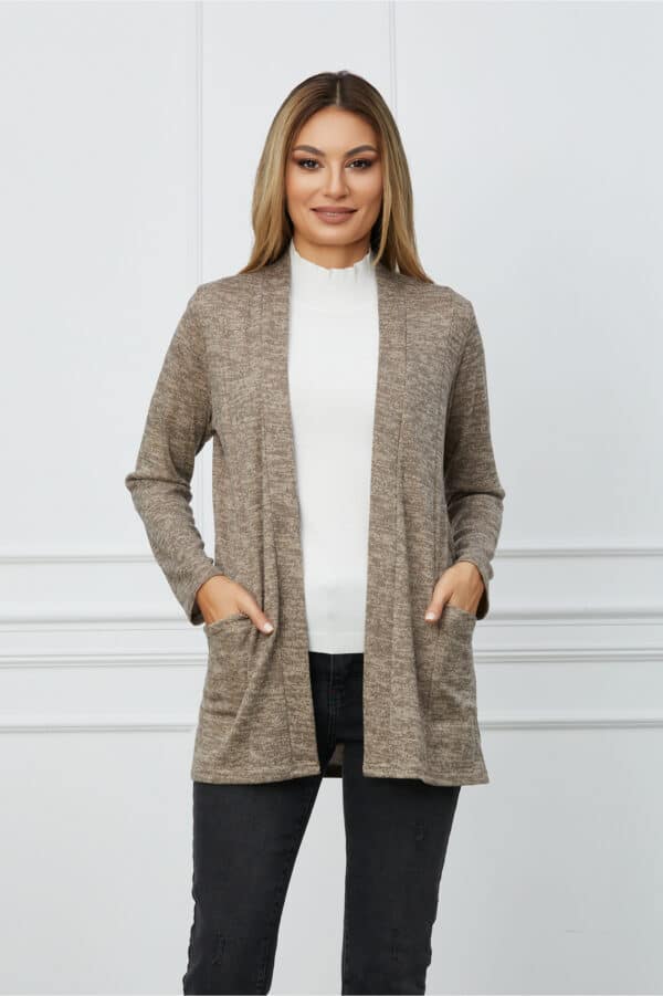 Cardigan Daniela bej cu buzunare