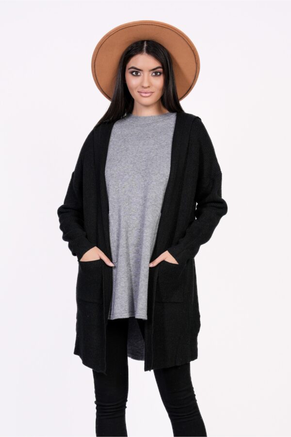 Cardigan Nadine negru din tricot cu buzunare