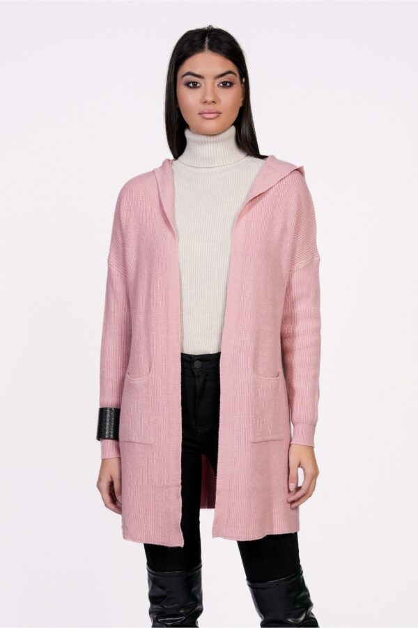 Cardigan Nadine roz din tricot cu buzunare