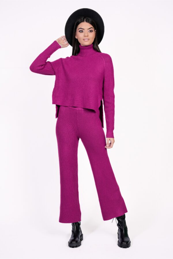 Compleu Ramona magenta din tricot cu bluza si pantaloni