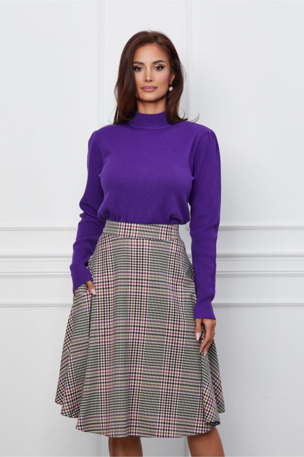 Fusta Dy Fashion clos cu carouri bej si mov