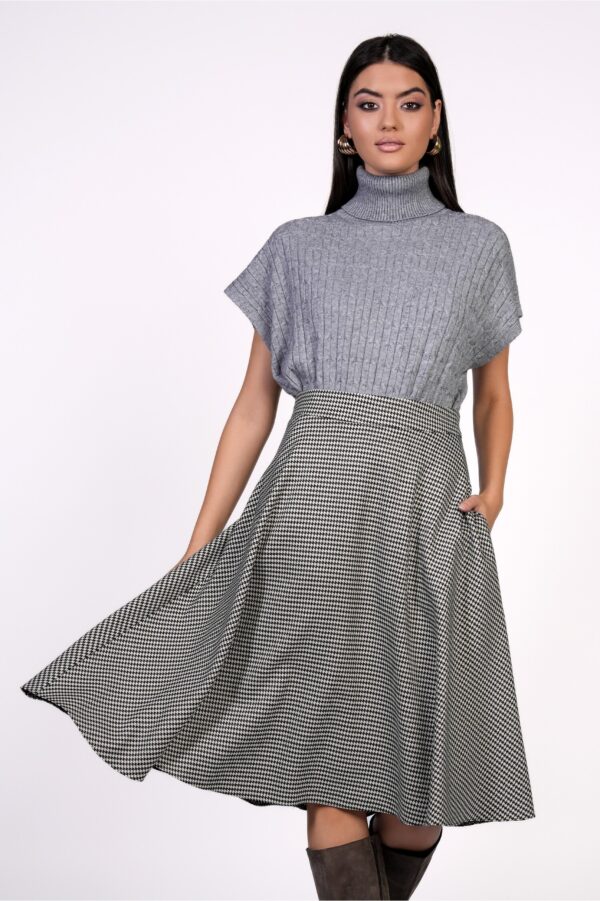 Fusta Dy Fashion clos cu imprimeu pepit alb-negru