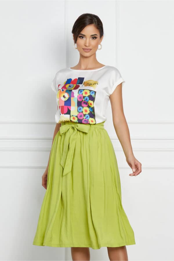 Fusta Marny verde lime cu cordon in talie