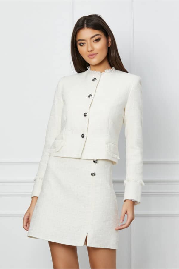 Fusta Moze alba scurta din tweed