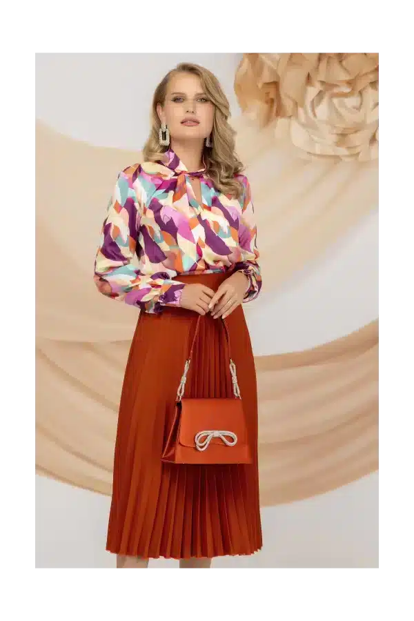 Fusta midi plisata caramizie Pretty Girl in clos