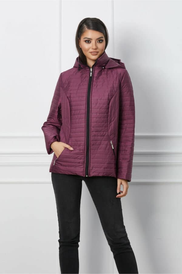 Geaca Anca magenta subtire cu gluga si design in dungi