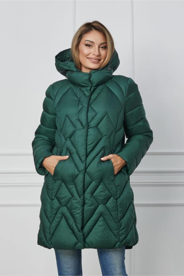 Geaca Bianca verde din fas cu gluga