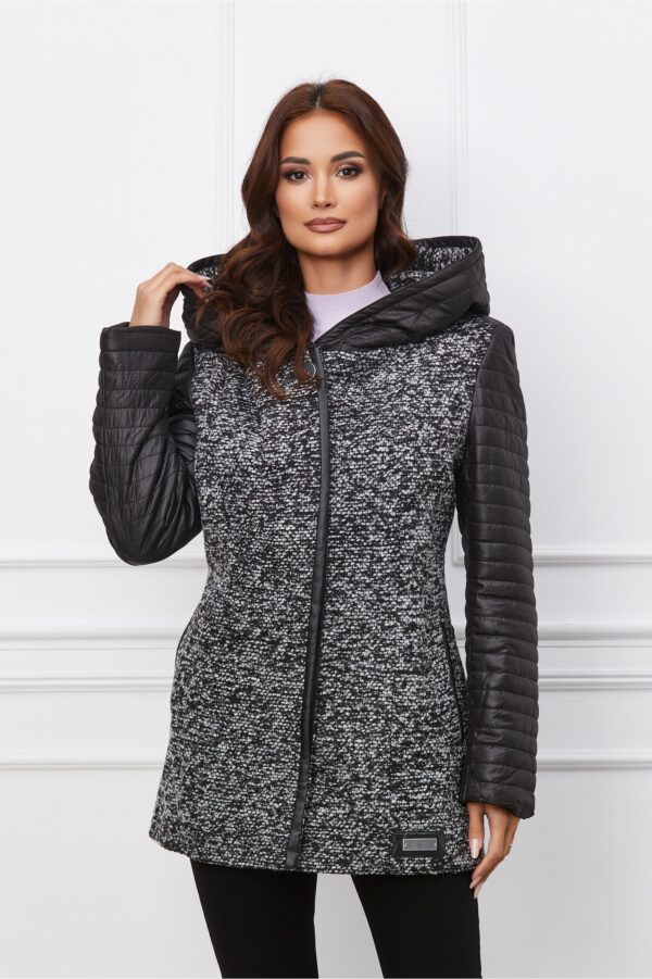 Jacheta gri din tweed cu maneci din fas